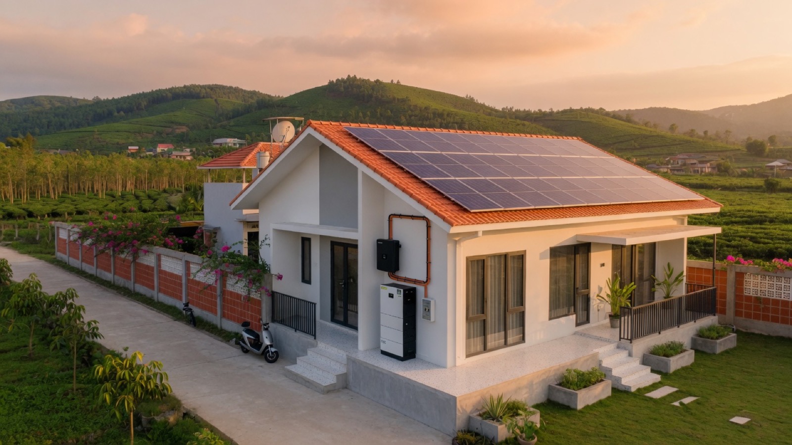 nhà ở lắp điện mặt trời áp mái có lưu trữ